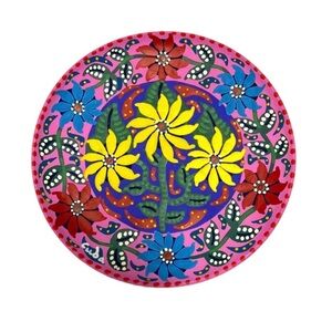 Hand Painted Pottery Wall Decor‎ Floral Polka Dot Multi-Color